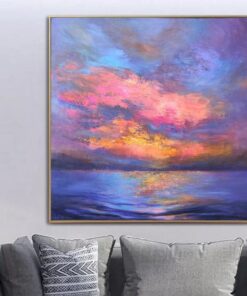Large Original Oversized Painting Blue Artwork Purple Painting Pink Canvas Art Ocean Modern Art Landscape Painting Canvas Painting | PURPLE HORIZON
