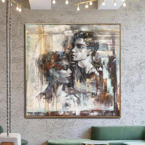 Buy Large Original Romantic Paintings On Canvas Beige Figurative Art Loving Couple Painting Modern Love Fine Art | LOVE STORY online shopping cheap