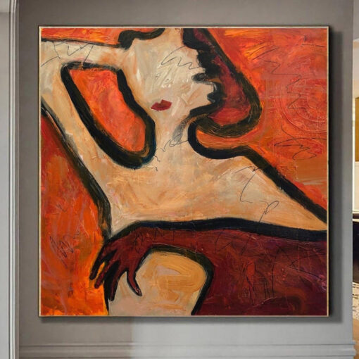 Buy Large Original Woman Paintings On Canvas Abstract Minimalistic Wall Art Modern Figurative Fine Art | WOMAN IN RED online shopping cheap