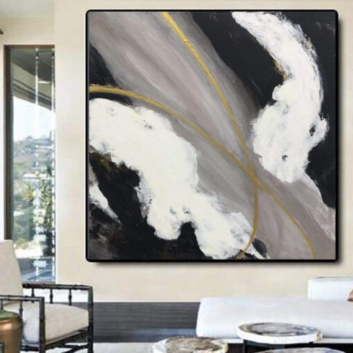 Buy Large Painting On Canvas Gray Painting Black And White Abstract Canvas Art Gold Painting Original Oil Painting Wall  Decor | PATH BETWEEN THE CLOUDS online shopping cheap