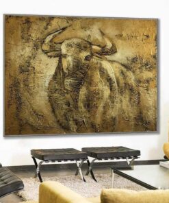 Large Painting On Canvas Original Abstract Bull Painting Gold Painting Modern Wall Art Framed Wall Art | GOLDEN OX