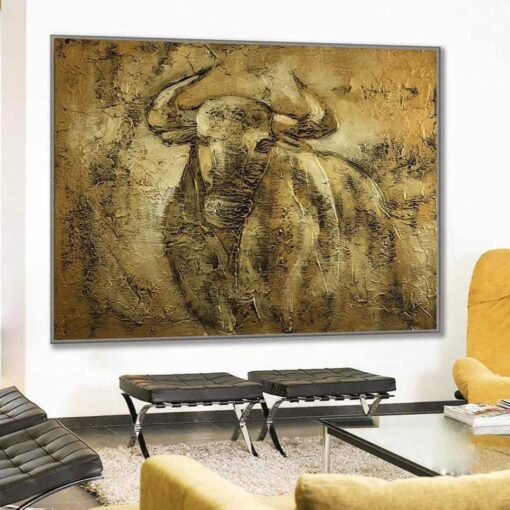 Buy Large Painting On Canvas Original Abstract Bull Painting Gold Painting Modern Wall Art Framed Wall Art | GOLDEN OX online shopping cheap