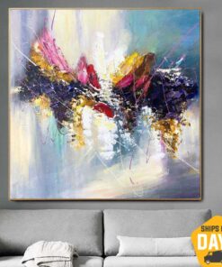 Large Painting on Canvas Abstract Wall Art Impressionist Art Colorful Oil Painting Fine Art Contemporary Room Decor | BRIGHT EMOTIONS 32"x32"