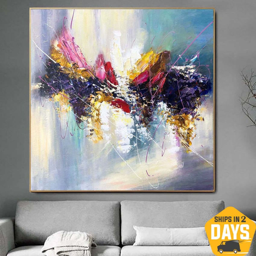 Buy Large Painting on Canvas Abstract Wall Art Impressionist Art Colorful Oil Painting Fine Art Contemporary Room Decor | BRIGHT EMOTIONS 32"x32" online shopping cheap