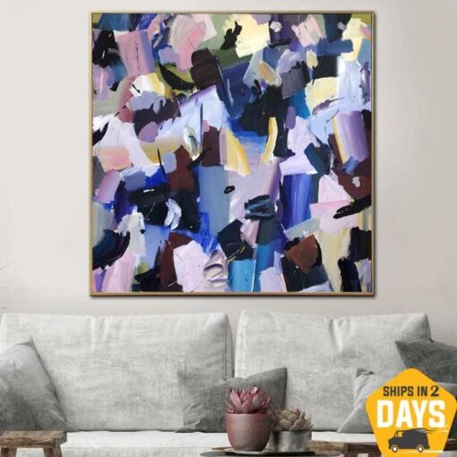 Buy Large Purple Paintings On Canvas Original Blue Wall Art Modern Black Canvas Oil Painting Expressionism Modern Wall Art | TOUCHABLE EMOTIONS 72"x76.7" online shopping cheap