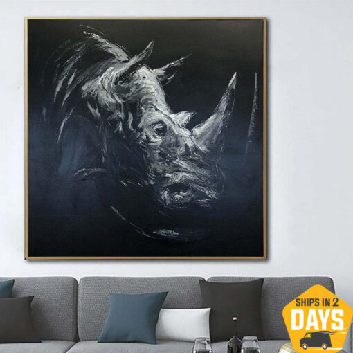 Buy Large Rhinoceros Painting On Canvas Wild Animal Wall Art Rhino Textured Art Monochrome Artwork Wild Animal Canvas Art | RHINO ARCHIE 32"x32" online shopping cheap