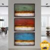 Large Set of 3 Paintings On Canvas Abstract Landscape Art Original Textured Colorful Painting Minimalist Art Wall Decor | TIME OF DAY 3P 47.1"x23.6"