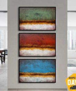 Large Set of 3 Paintings On Canvas Abstract Landscape Art Original Textured Colorful Painting Minimalist Art Wall Decor | TIME OF DAY 3P 47.1"x23.6"