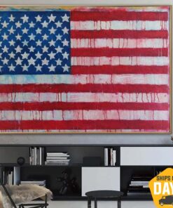 Large USA Flag Painting United States Flag Artwork on Canvas Original Textured Paintings On Canvas Handmade Map Room Decor | USA FLAG 31.49"x43.30"