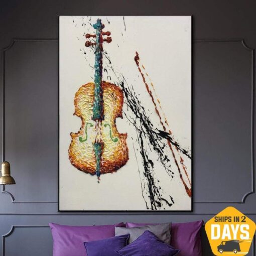 Buy Large Violin Painting Original Abstract Music Instrument Painting On Canvas Creative Fine Art Painting Wall Art Decor | CREATIVE PATH 30"x20" online shopping cheap