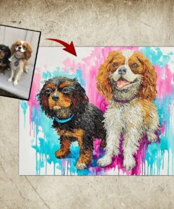 Large Wall Art Custom Dog Portrait Animal Paintings On Canvas Colorful Wall Art Oil Painting Original Framed Artwork Contemporary Art | PUPPIES