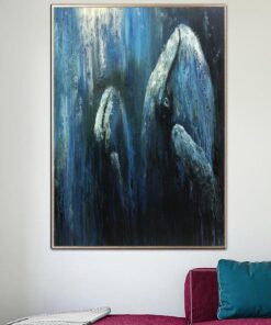 Large Whales Painting Original Animal Paintings On Canvas Blue Acrylic Painting Textured FIne Art Handmade Oil Painting | WHALE FAMILY