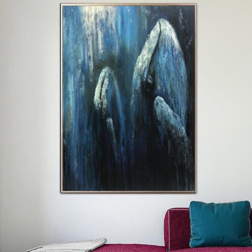 Buy Large Whales Painting Original Animal Paintings On Canvas Blue Acrylic Painting Textured FIne Art Handmade Oil Painting | WHALE FAMILY online shopping cheap