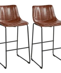 Leather High Bar Stool with Backrest, Set of 2,