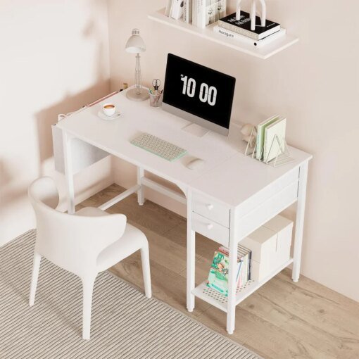 Buy Lufeiya White Small Desk with Drawers - 40 Inch Computer Desk for Small Space Home Office Modern online shopping cheap