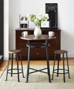 Mainstays Round 3-Piece Metal Pub Set with Wooden Top, Dark Mahogany