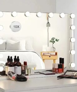 Makeup Mirror with Lights,10X Magnification,Large Lighted Vanity Mirror with 15 Dimmable LED Bulbs,3 Color ,Touch Control,Table