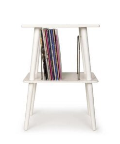 Manchester Mid-Century Wood and Metal Turntable Stand in White