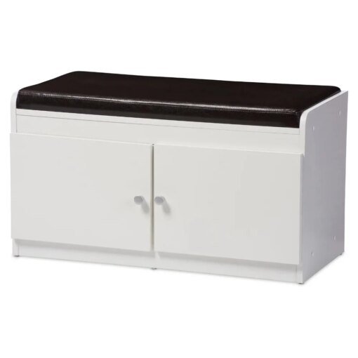 Buy Margaret Modern and White Wood 2-Door Shoe Cabinet with Faux Leather Seating Bench online shopping cheap
