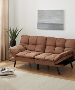 Memory Foam Futon, Camel Faux Suede Fabric，Living Room Sofas，Durable and Strong，72.00 X 34.00 X 32.00 Inches