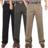 Buy Men's Casual Trousers Men Pants Male Brand Solid Color High Waist Loose Pure Cotton Double Pleat Wrinkle Pant YGSHA65 online shopping cheap