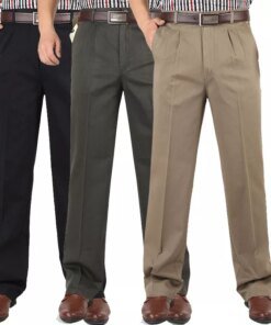 Men’s Casual Trousers Men Pants Male Brand Solid Color High Waist Loose Pure Cotton Double Pleat Wrinkle Pant YGSHA65