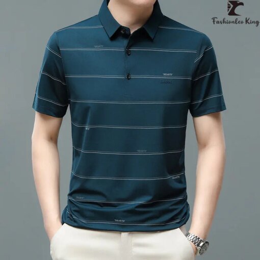 Buy Men's Striped Polo Shirt Summer Collar T-shirt Male Short Sleeve Business Casual Paul Shirt online shopping cheap