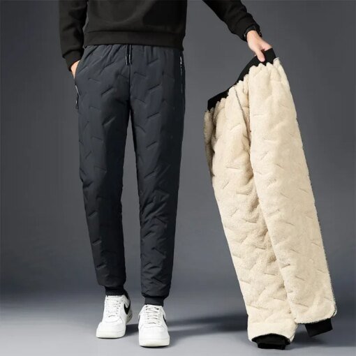Buy Men's Winter Lambswool Casual Pants Thick Fleece Thermal Trousers Keep Warm Water Proof Sweatpants High Quality Fashion Trousers online shopping cheap