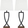 Metal Minimalist Table Lamp, 2 Count Lamps, Black & Brown Metal Minimalist Table Lamp, 2 Count Lamps, Black & Brown