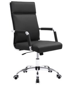 Mid-Back Office Desk Chair Executive Adjustable Swivel Task Chair PU Leather Conference Chair with Armrests,Black