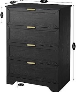 Modern 4 Drawer Dresser, 37inch Tall Dresser Chest with Large Drawer, Wooden Chest of Dresser Storage Cabinet Organizer Unit for