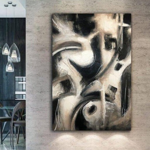 Buy Modern Abstract Beige Paintings on Canvas Black and White Wall Art Large | PROJECTED online shopping cheap
