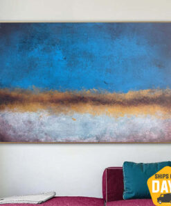 Modern Abstract Landscape Paintings on Canvas In Blue, Beige And Gold Colors Original Minimalist Art Textured Painting Wall Decor | DAY 15.7"x23.6"