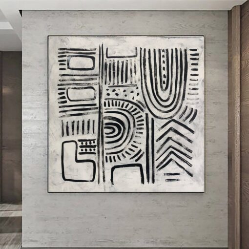 Buy Modern Black And White Painting on Canvas Eclectic Wall Art Black and White Symbols Painting Contemporary Art Commission Artwork | ANCIENT SIGNS online shopping cheap