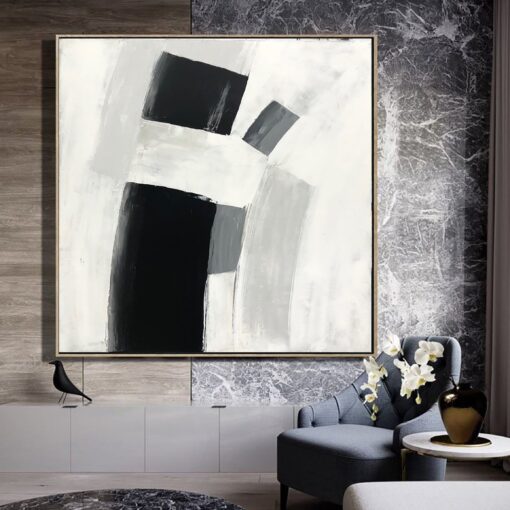 Buy Modern Black and White Painting Canvas Minimalist Wall Art Abstract Expressionism Art Abstract Shapes Art Brush Strokes Painting | SILENT SHAPES online shopping cheap