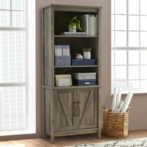 Buy Modern Farmhouse 5 Shelf Library Bookcase with Doors