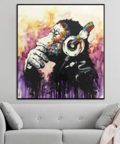 Modern Monkey Painting On Canvas Monkey In Headphones Oil Painting | POSITIVE VIBRATION