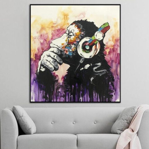 Buy Modern Monkey Painting On Canvas Monkey In Headphones Oil Painting | POSITIVE VIBRATION online shopping cheap