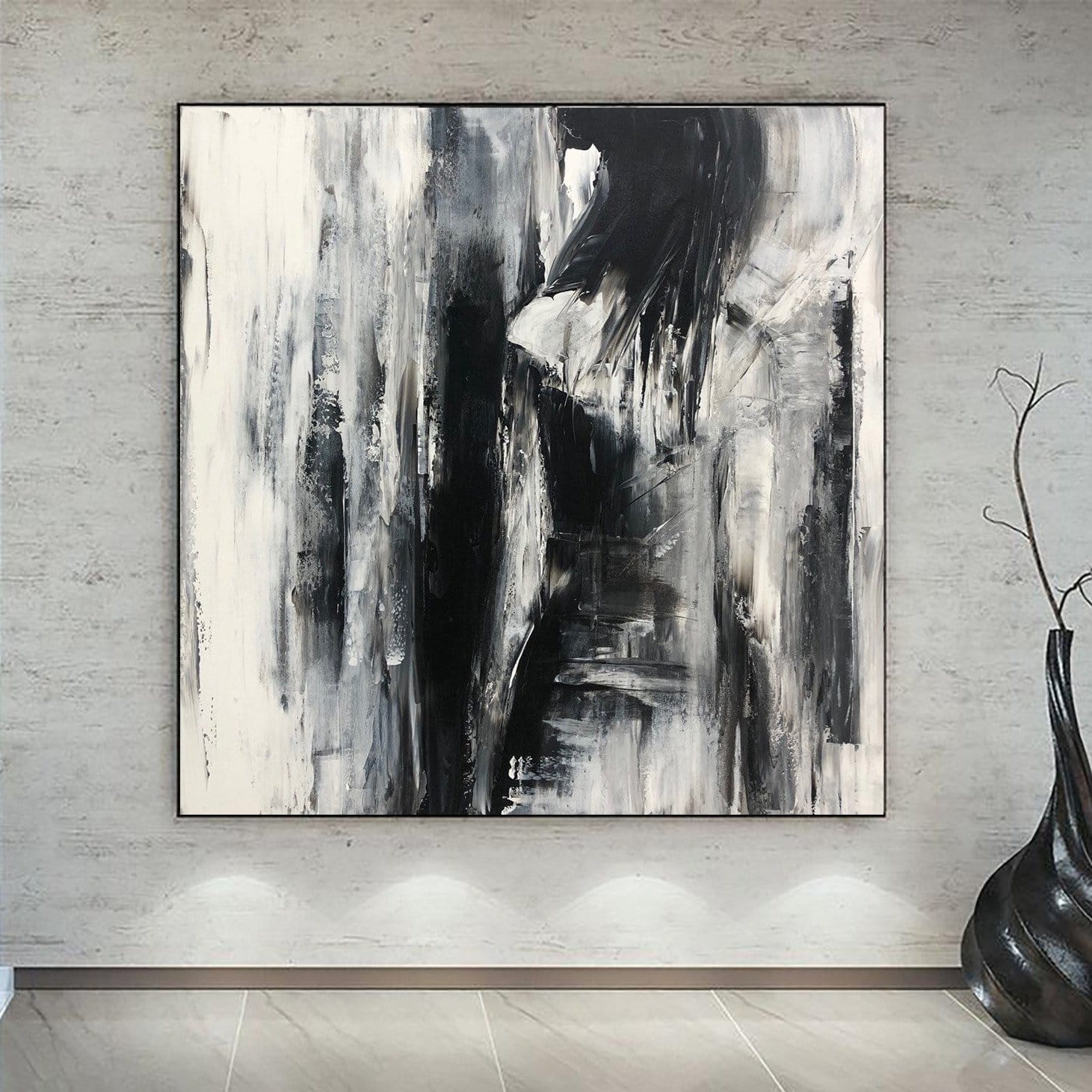 Buy Modern Painting Canvas Minimalist Wall Art Abstract Black And White Painting Acrylic Fine Art Handmade Painting On Canvas Monochrome Art | SOLITUDE online shopping cheap