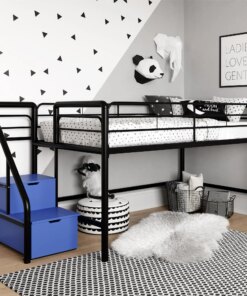 Modern Vibe Junior Twin Metal Loft Bed with Storage Steps