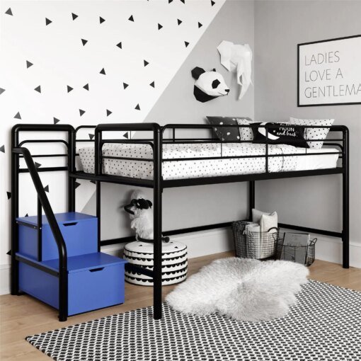 Buy Modern Vibe Junior Twin Metal Loft Bed with Storage Steps online shopping cheap
