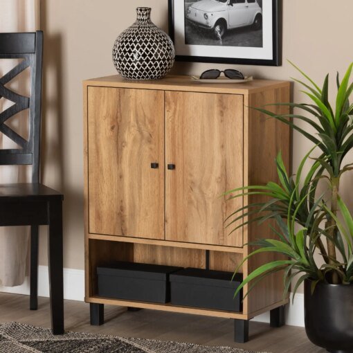Buy Modern and Contemporary Oak Brown Finished Wood 2-Door Entryway Shoe Storage Cabinet online shopping cheap