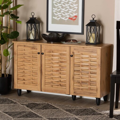 Buy Modern and Contemporary Oak Brown Finished Wood 3-Door Shoe Cabinet online shopping cheap