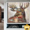 Buy Moose Painting Large Animal Painting Oil Original Large Abstract Canvas Art Dine Room | FOREST KING 28"x28" online shopping cheap