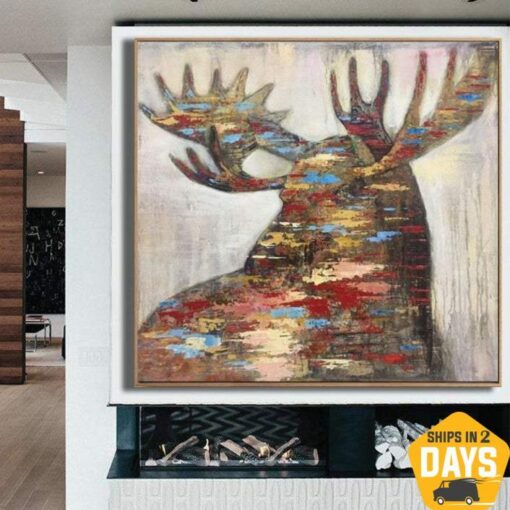 Buy Moose Painting Large Animal Painting Oil Original Large Abstract Canvas Art Dine Room | FOREST KING 28"x28" online shopping cheap