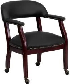 Navy Vinyl Luxurious Conference Chair with Accent Nail Trim and Casters