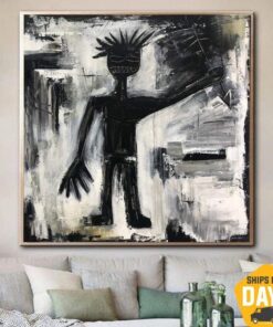 Neo Expressionist Wall Art Black And White Paintings On Canvas Abstract Figurative Fine Art Modern Graffiti Style Wall Decor | HELLO 40"x40"