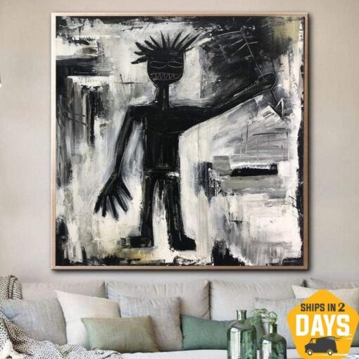 Buy Neo Expressionist Wall Art Black And White Paintings On Canvas Abstract Figurative Fine Art Modern Graffiti Style Wall Decor | HELLO 40"x40" online shopping cheap