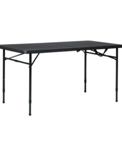 New 4 Foot Fold-In-Half Adjustable Table Rich Black Folding Table Camping Picnic Table
