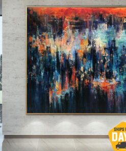 Night City Original Abstract Blue Wall Art Original Textured Art Living Room Wall Decor Abstract Painting On Canvas | NIGHT CITY 50"x50"